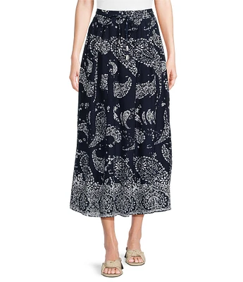 Intro Maya Paisley Print Elastic Waist Tassel Drawstring A-Line Pull-On Skirt