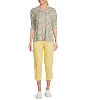Intro Nia Pull-On Curved Hem Elastic Waist Mid Rise Capri Pants
