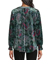 Intro Paisley Banded Round Collar Long Sleeve Pop Over Blouse