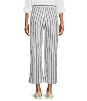 Intro Penny Linen Blend Stripe Print Relaxed Leg Pull-On Crop Pants