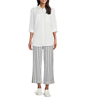 Intro Penny Linen Blend Stripe Print Relaxed Leg Pull-On Crop Pants