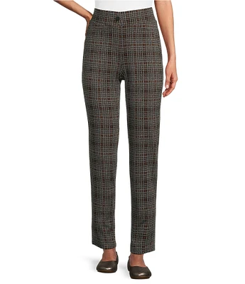 Intro Petite Size Bella Double Knit Plaid Straight Leg Pull-On Pant