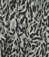 Intro Petite Size Crinkle Gauze Abstract Printed Scoop Neck Elbow Sleeve Button Front Peasant Top