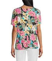 Intro Petite Size Floral V-Neck Short Sleeve Tee