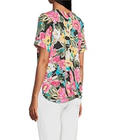 Intro Petite Size Floral V-Neck Short Sleeve Tee