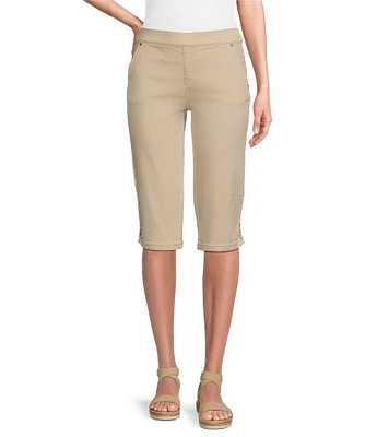 Intro Petite Size Heatseal Trim Side Hem Embellished Tummy Panel Mid Rise Bermuda Skimmer Shorts