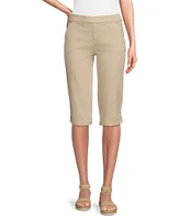 Intro Petite Size Heatseal Trim Side Hem Embellished Tummy Panel Mid Rise Bermuda Skimmer Shorts