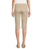 Intro Petite Size Heatseal Trim Side Hem Embellished Tummy Panel Mid Rise Bermuda Skimmer Shorts