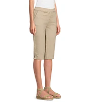 Intro Petite Size Heatseal Trim Side Hem Embellished Tummy Panel Mid Rise Bermuda Skimmer Shorts
