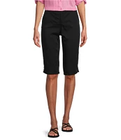 Intro Petite Size Heatseal Trim Side Hem Embellished Tummy Panel Mid Rise Bermuda Skimmer Shorts