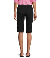 Intro Petite Size Heatseal Trim Side Hem Embellished Tummy Panel Mid Rise Bermuda Skimmer Shorts