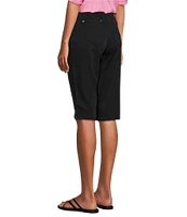 Intro Petite Size Heatseal Trim Side Hem Embellished Tummy Panel Mid Rise Bermuda Skimmer Shorts