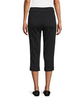 Intro Petite Size Iris Embroidered Hem Capri Pull-On Pants