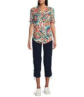 Intro Petite Size Janja Active Ease Bungee Adjustable Hem Capri Pull-On Pants