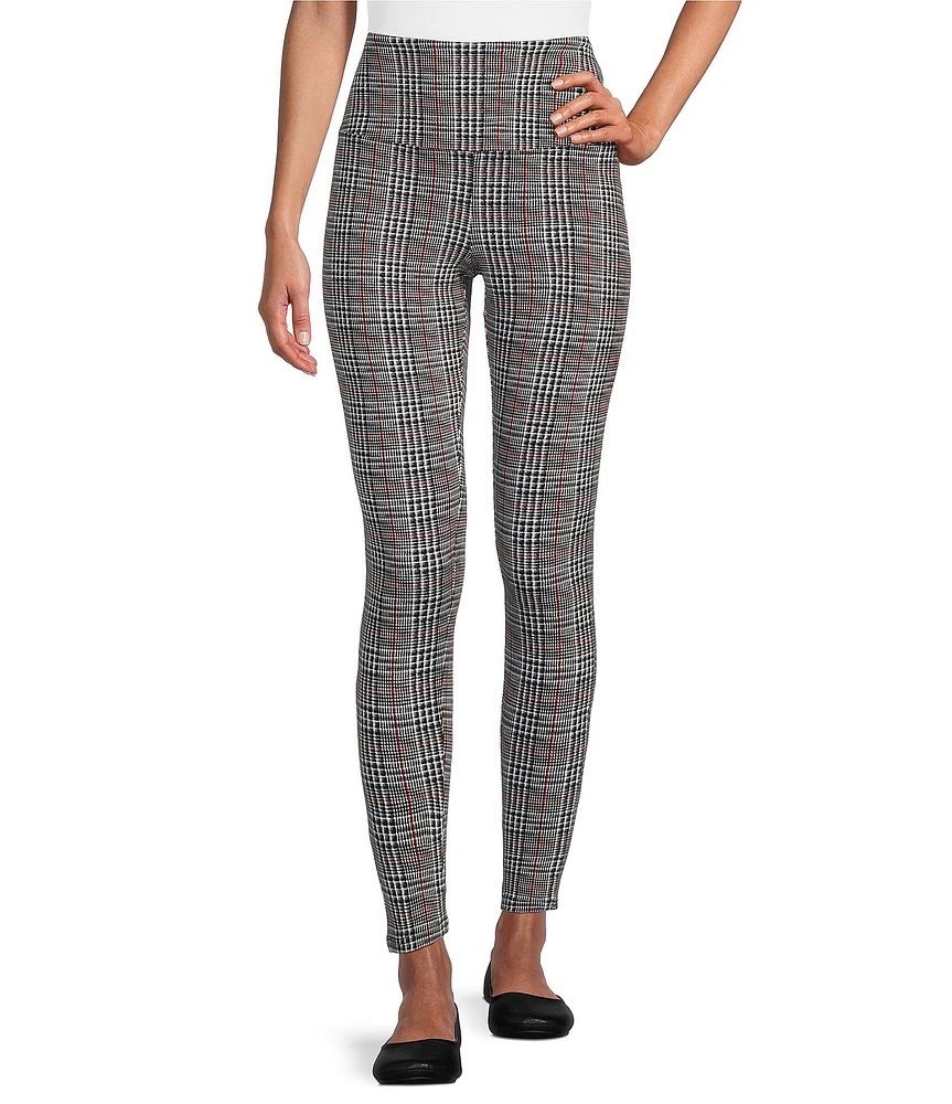 Intro Petite Size Love the Fit Ebony Black Plaid Straight Leg Tummy Control Pull-On Legging