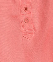 Intro Petite Size Lyocell Slub Long Roll-Tab Sleeve Shirred Popover Top