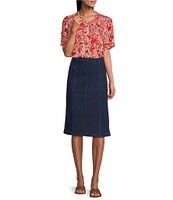 Intro Petite Size Nia Denim Tummy Control Waist Pull-On Pencil Skirt