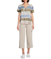 Intro Petite Size Rib Knit Pheobe Pull-On Cargo Capri Pants