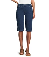 Intro Petite Size Rivet Trim Flower Skimmer Denim Pull-On Shorts