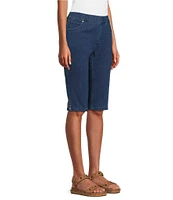 Intro Petite Size Rivet Trim Flower Skimmer Denim Pull-On Shorts