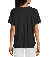 Intro Petite Size Solid V-Neck Short Sleeve Tee