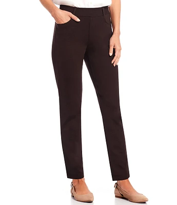 Intro Petite Size Stella Double Knit Slim Straight Leg Pull-On Pants