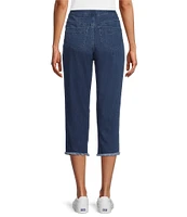 Intro Petite Size Straight Slim Leg Frayed Hem Capri Pull-On Pants
