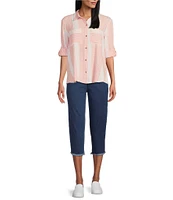 Intro Petite Size Straight Slim Leg Frayed Hem Capri Pull-On Pants