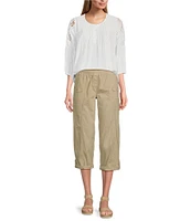 Intro Petite Size Stretch Poplin Adjustable Length Pull-On Cargo Pants
