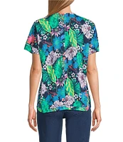 Intro Petite Size Tropic Botanical V-Neck Short Sleeve Tee