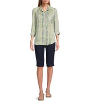 Intro Petite Size Tummy Control Grommet Tab Hem Denim Pull-On Bermuda Shorts