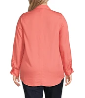 Intro Plus Size Button Front Slub Point Collar Roll-Tab Long Sleeve Lyocell Shirt