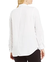 Intro Plus Size Button Front Slub Point Collar Roll-Tab Long Sleeve Lyocell Shirt