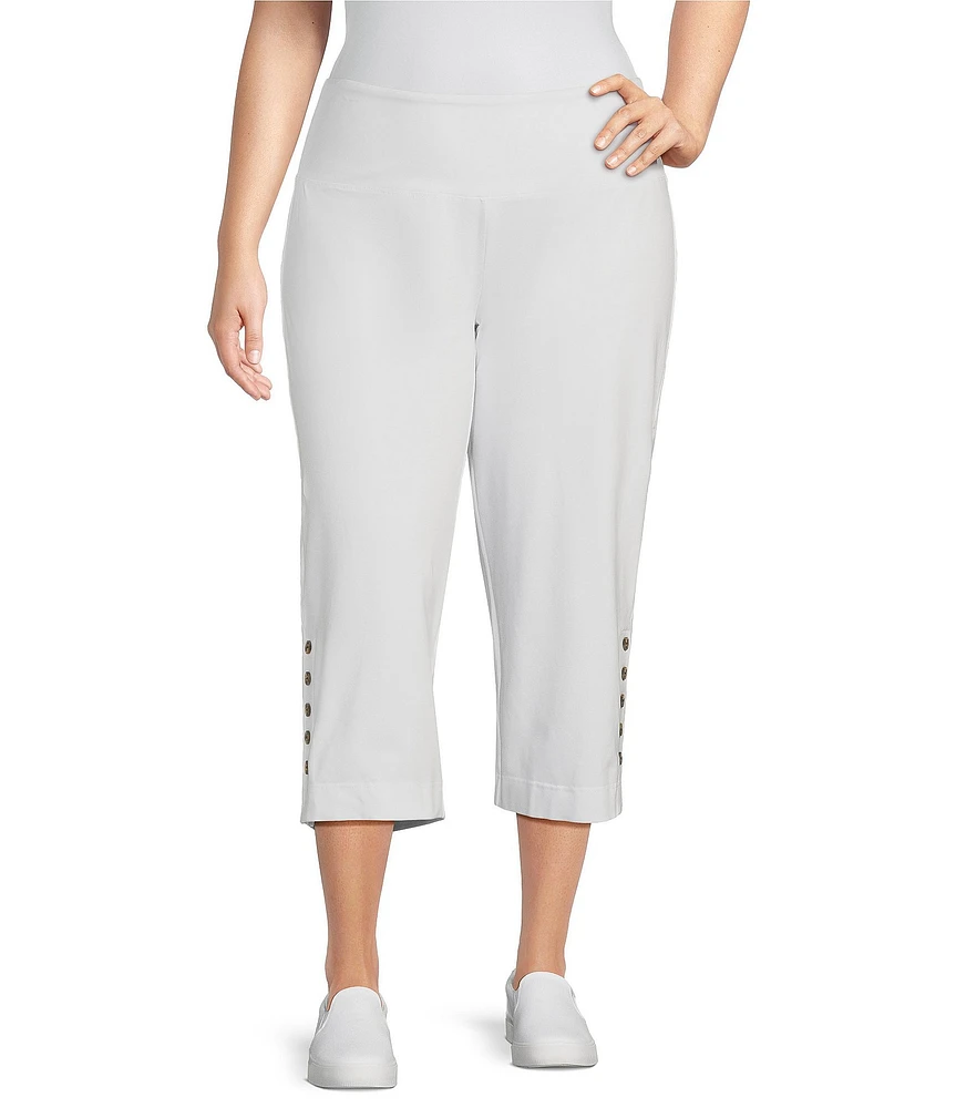 Intro Plus Size Aimee Side Button Trim Tummy Control Pull-On Capri Pants