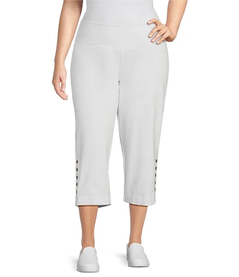 Intro Plus Size Aimee Side Button Trim Tummy Control Pull-On Capri Pants