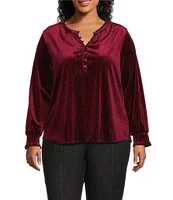 Intro Plus Size Band Collar Long Sleeve Blouse