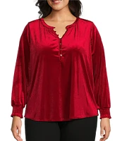 Intro Plus Size Banded Collar Long Sleeve Pop Over Blouse