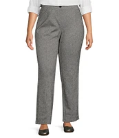 Intro Plus Size Bella Double Knit Geometric Diamond Border Print Straight Leg Pull-On Pant