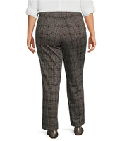 Intro Plus Size Bella Double Knit Plaid Straight Leg Pull-On Pants