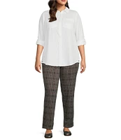 Intro Plus Size Bella Double Knit Plaid Straight Leg Pull-On Pants