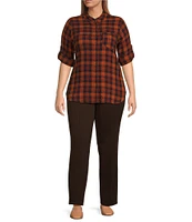 Intro Plus Size Bella Solid Double Knit Slim Hem Straight Leg Pants