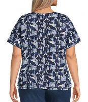 Intro Plus Size Cotton Slub Jersey Abstract Print V-Neck Short Sleeve Tee