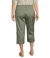 Intro Plus Size Cotton Tencel™ Wide Leg Side Button Trim Detail Crop Pants