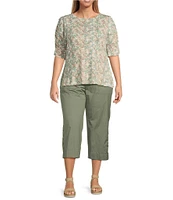 Intro Plus Size Cotton Tencel™ Wide Leg Side Button Trim Detail Crop Pants