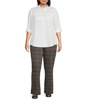 Intro Plus Size Double Knit Plaid Boot Leg Pull-On Pants