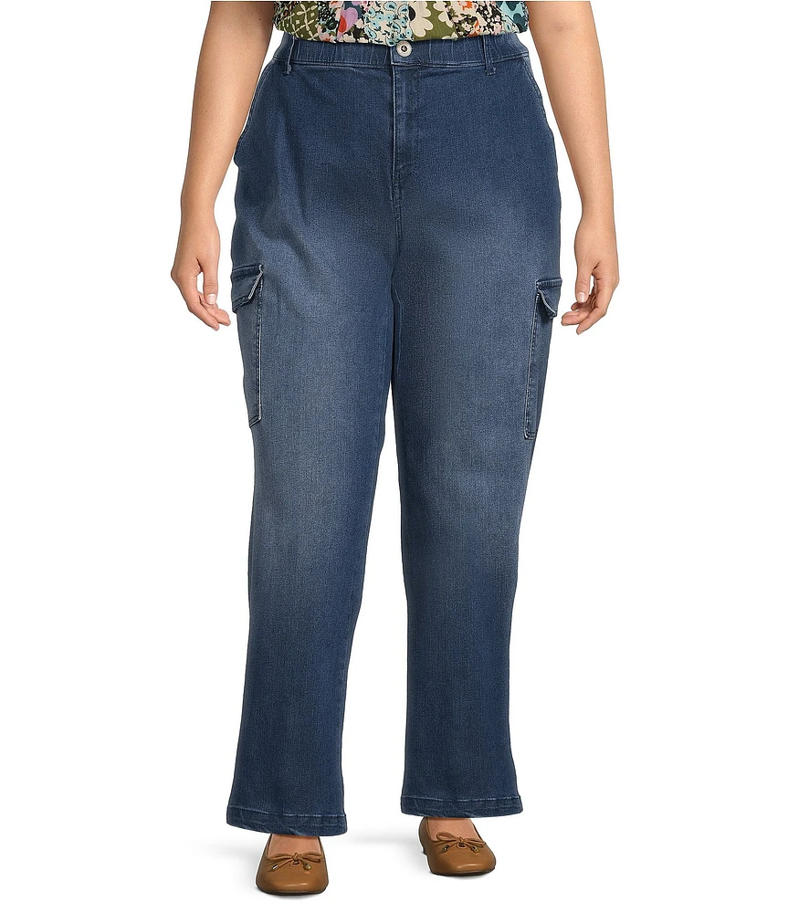 Intro Plus Size Felicia Straight Leg Cargo Denim Jeans