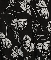 Intro Plus Size Floral Print Ebony Black Scoop Neck 3/4 Sleeve A-Line Tee