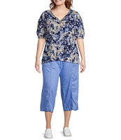 Intro Plus Size Kami Tencel Twill Drawstring Waist Pull-On Capri Pants