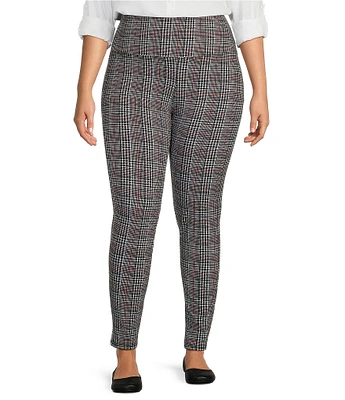 Intro Plus Size Love the Fit Ebony Black Plaid Straight Leg Tummy Control Pull-On Legging