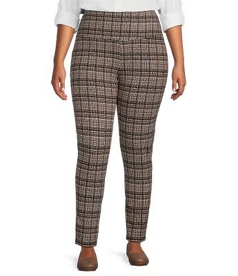 Intro Plus Size Love the Fit Multi Plaid Straight Leg Tummy Control Pull-On Legging